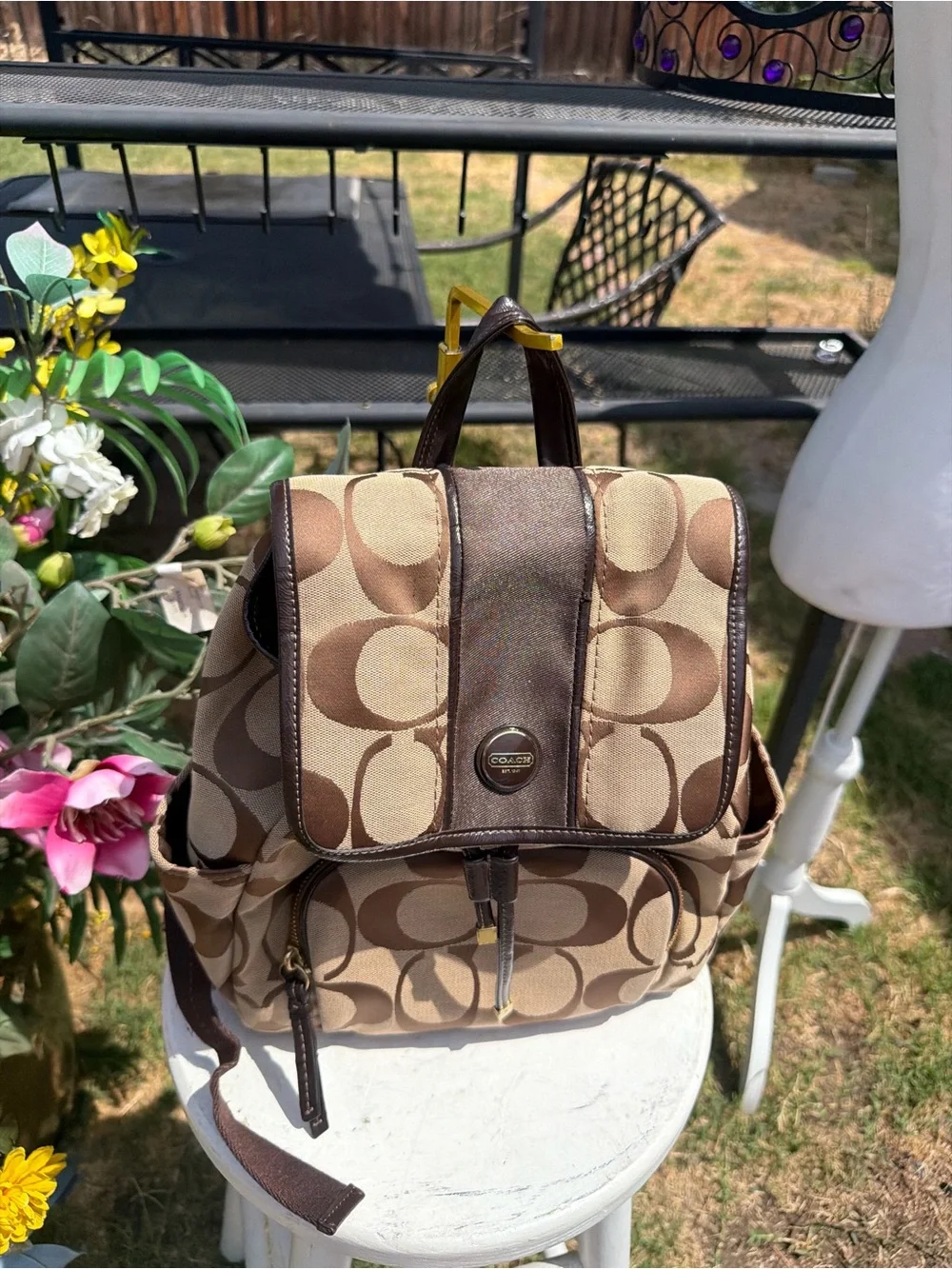 Coach Tan & Brown Signature Canvas Backpack